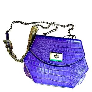 Purple Croc Embossed Bag Silver Shoulder Chain Bag NEW With Tags MOD Hexagon